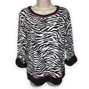 NWT Jones New York Sport Black White Zebra Stripe Pink Contrast Top Size PM